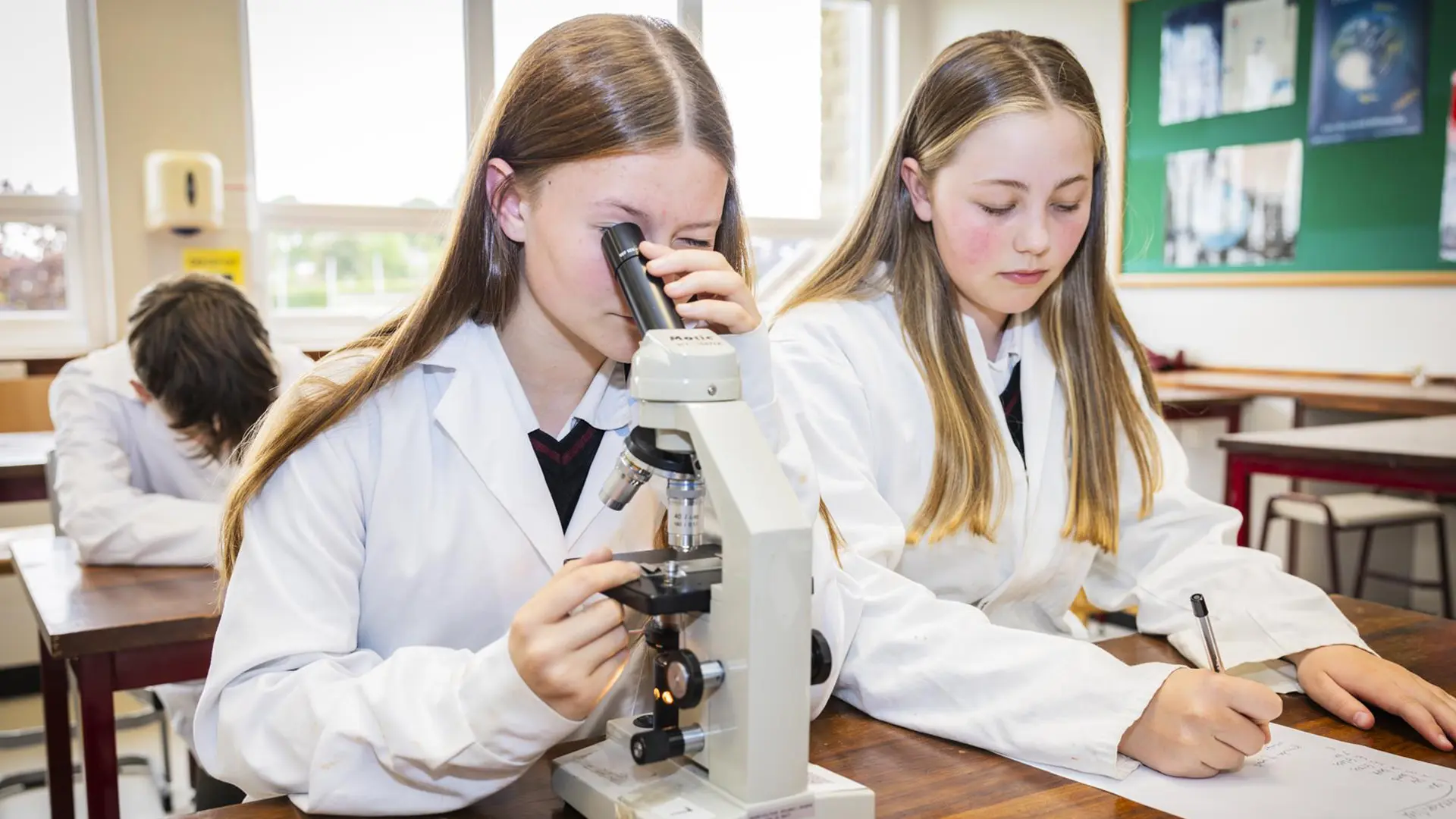 alumna en clase ciencias y biologia en el curso escolar en Inglaterra de Ashville College