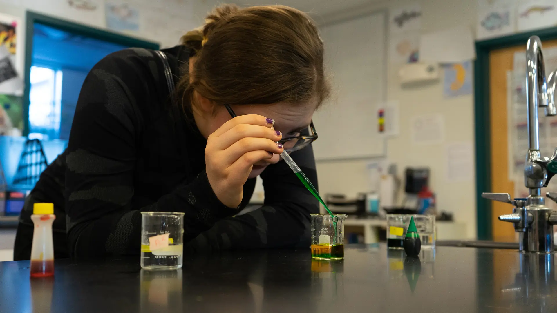 clase de biologia y de ciencia en el curso escolar en estados unidos de Lincoln Academy